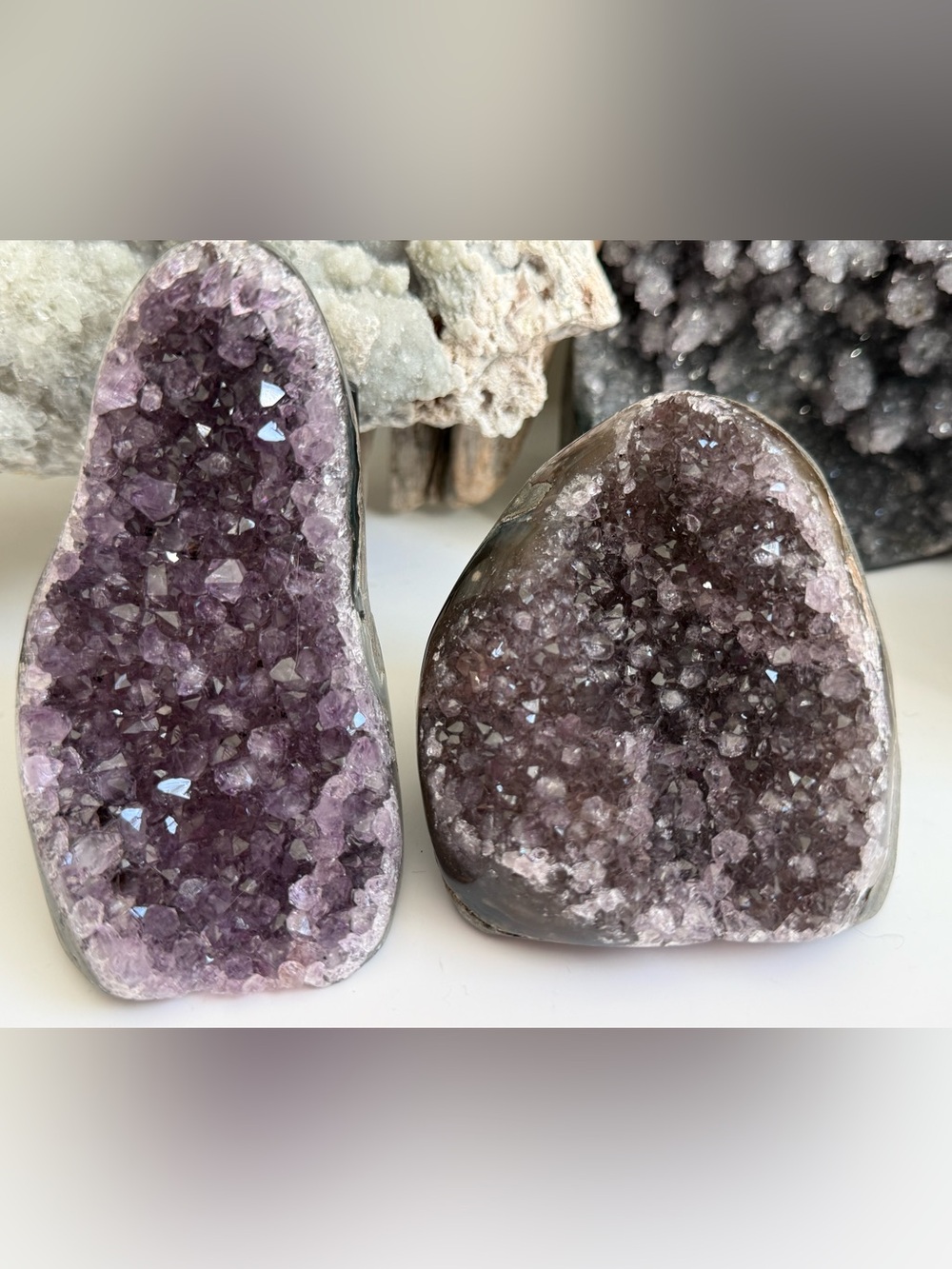 Lot of two small amethyst cut base specimens from Uruguay